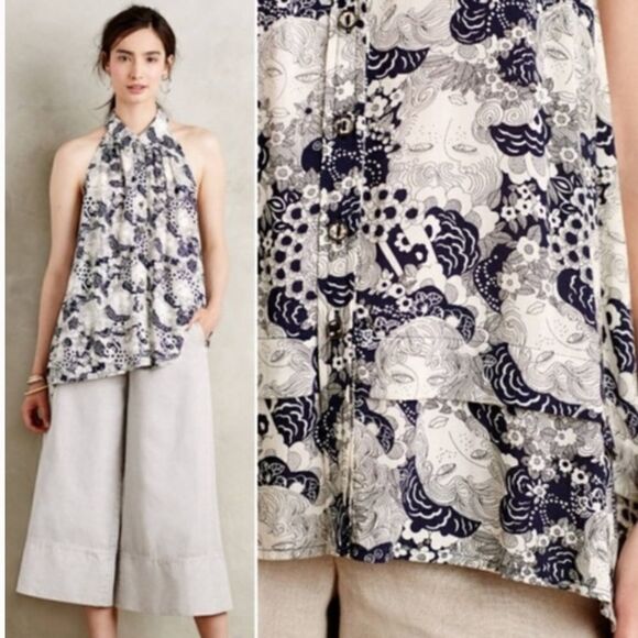 đť…şanthropologie Sz 2 Maeve Face Print Tesni Tank - Picture 2 of 8